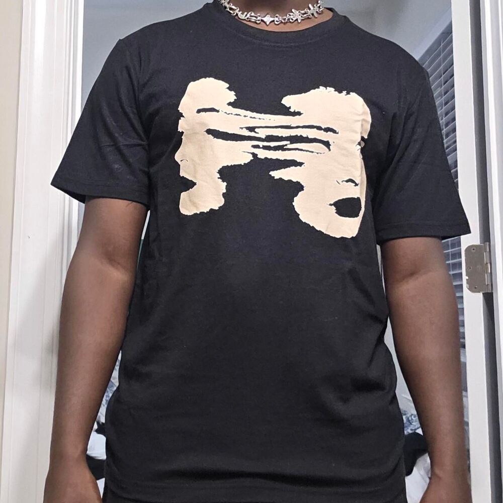 Abstract Face Distorted Portrait Black Graphic Streetwear T-Shirt
